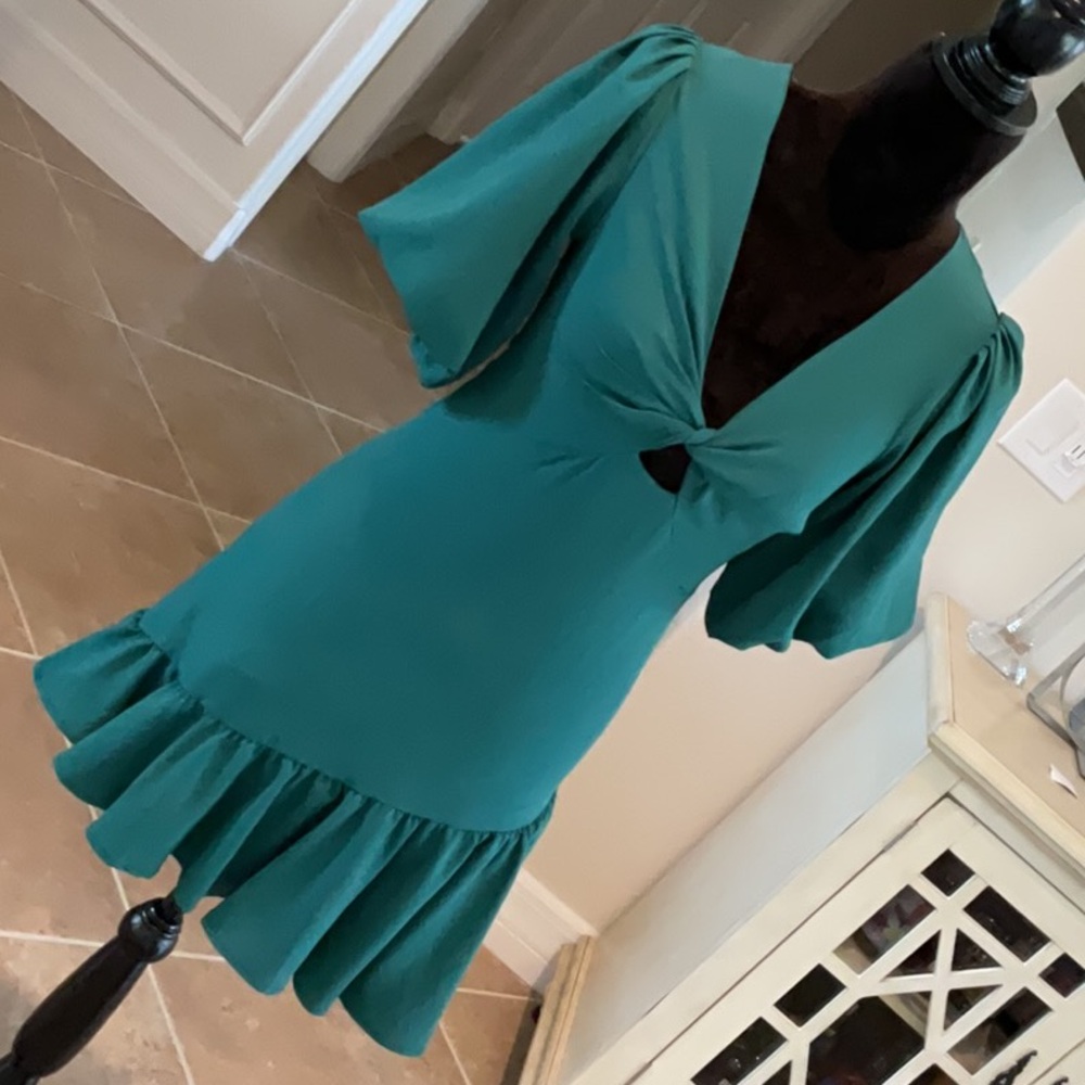 IRIS MAXI back zip dress, cutout mid bust, green, size small